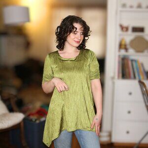 Short Sleeve Long Green Vintage Shirt Extra Small Sized Jones New York